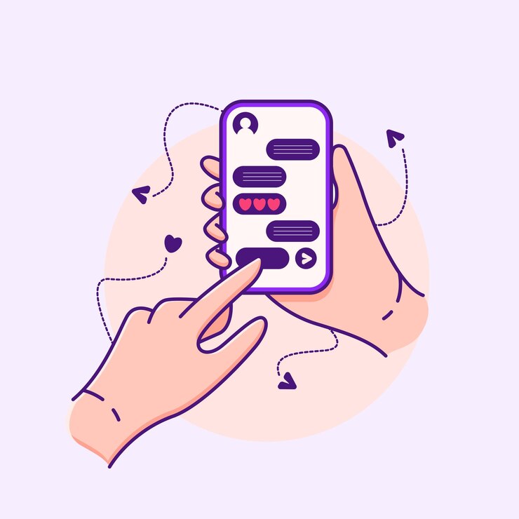 Vector human hands holding phone texting each other