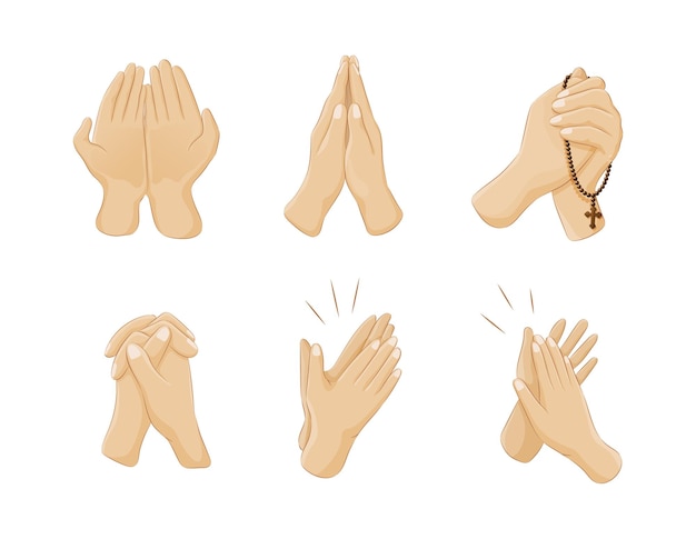 Human hands positions set Person arms praying hopeful with beads God faith believe applause