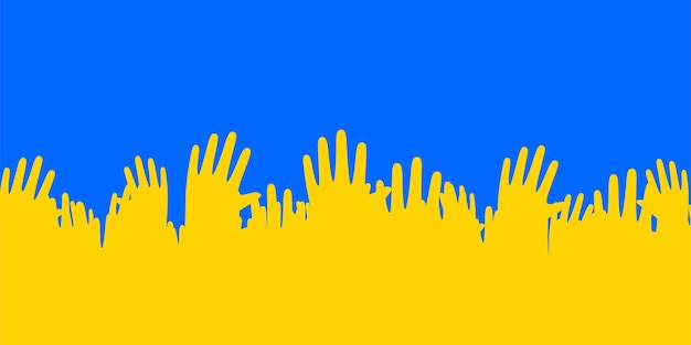 Human hands in Ukrainian flag color