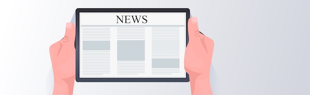 human hands using tablet pc reading daily news online newspaper press mass media concept