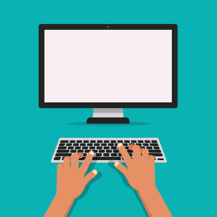 Vector human hands working on computer keyboard in a flat design