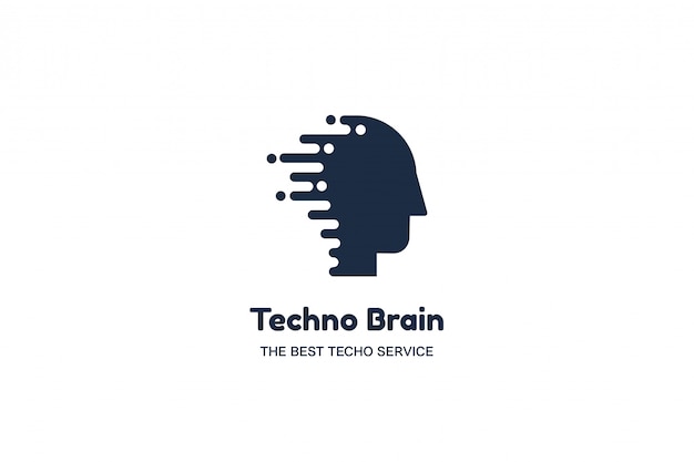 Logo multimediale di testa umana e chip techno brain