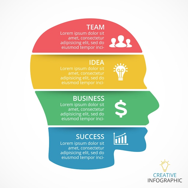 Vector human head infographic generating ideas educational vector presentation template creative thinking