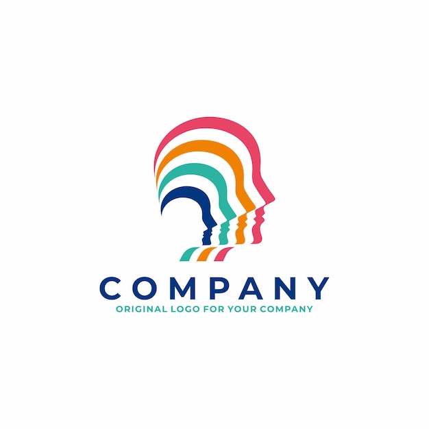 Human head logo in colorful striped style