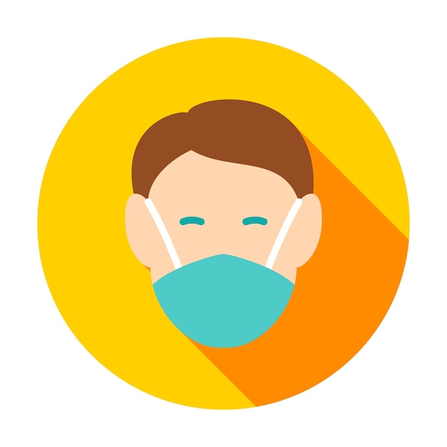 Human Head in Medical Mask Circle Icon. Vector Illustration with Long Shadow. Health Item.