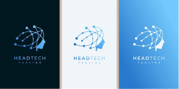 人間の頭の心と技術のロゴデザイン