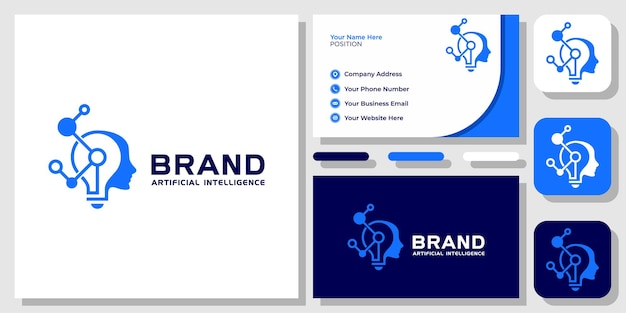 Human head mindset science technology digital brain lamp logo design con modello di biglietto da visita