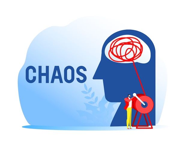 Human head opposite mindset chaos and order in thoughts concept.