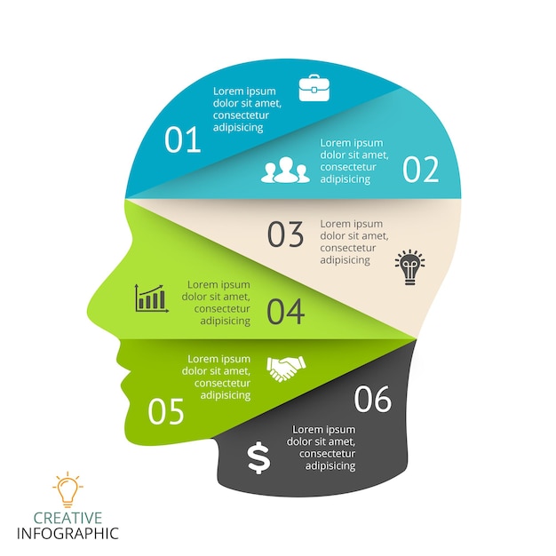 Human head puzzle infographic generating new ideas educational vector template creative thinking