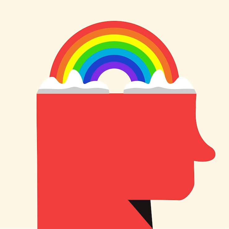 Vector human head silhouette with rainbown