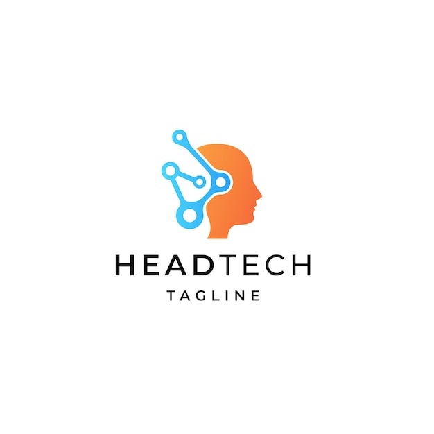 Vettore piatto del modello di progettazione dell'icona del logo di tecnologia della testa umana