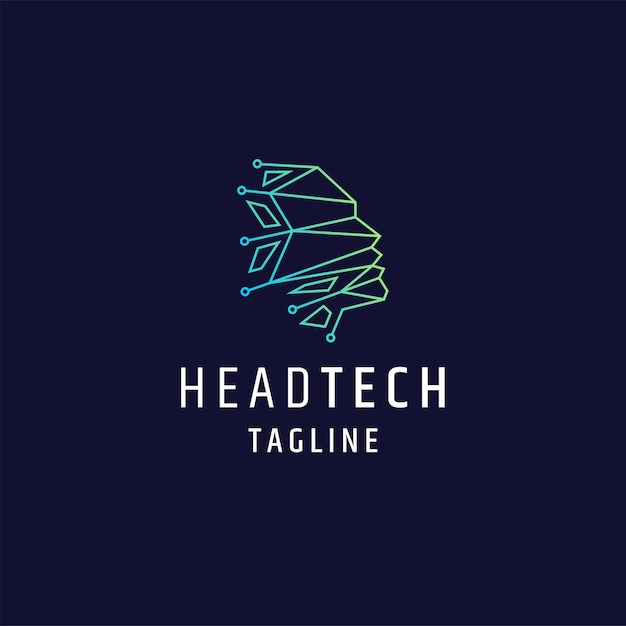 Human head tech polygonal flat logo icon design illustration