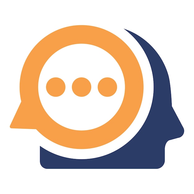 Human Head with chat concept design. Brain talk logo template.