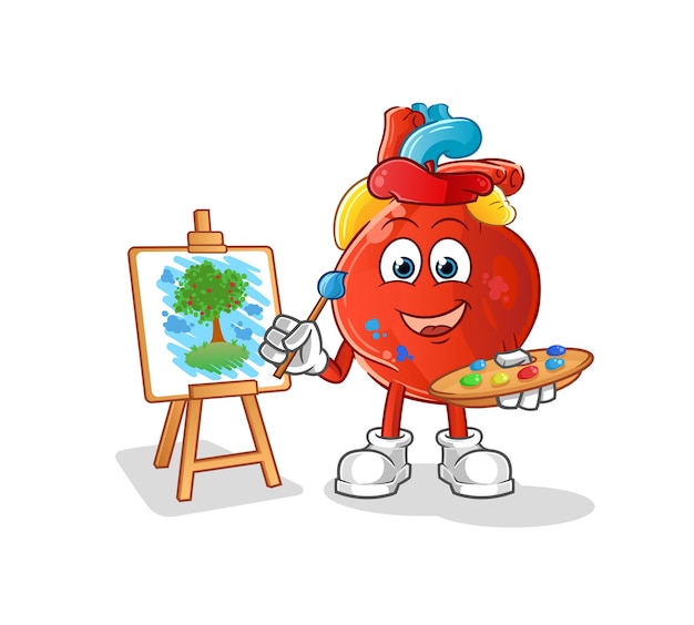 Human heart artist mascot. cartoon vector