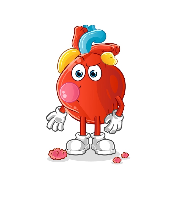 Vector human heart chewing gum vector. cartoon character