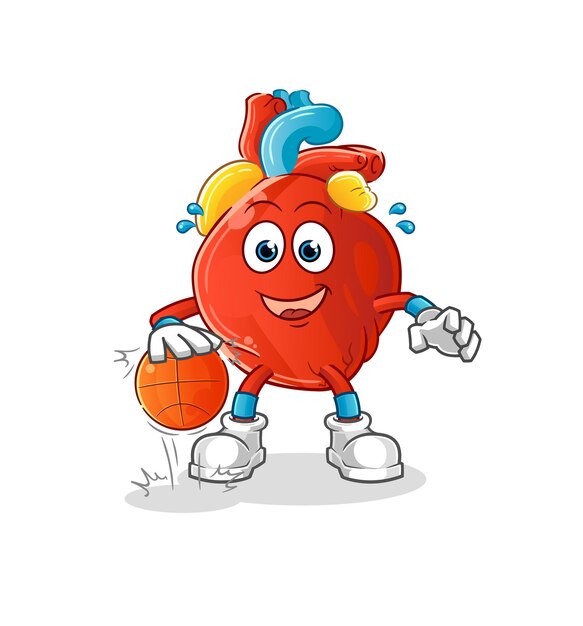 Human heart dribble basketball character. cartoon mascot vector