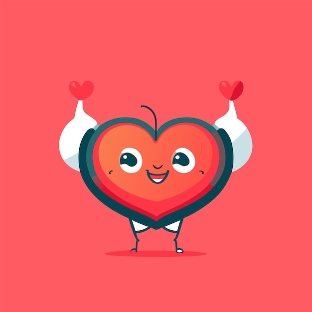 Vector human heart flexing arms as strongness 3d flat illustrations with subtle usage of colors vector