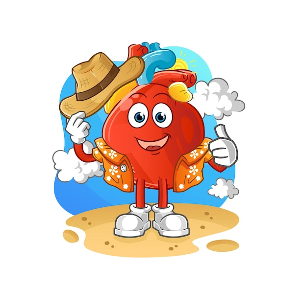 Human heart go on vacation. cartoon mascot vector