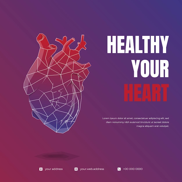 Human heart illustration in red and blue color design with white lines for healthy template design