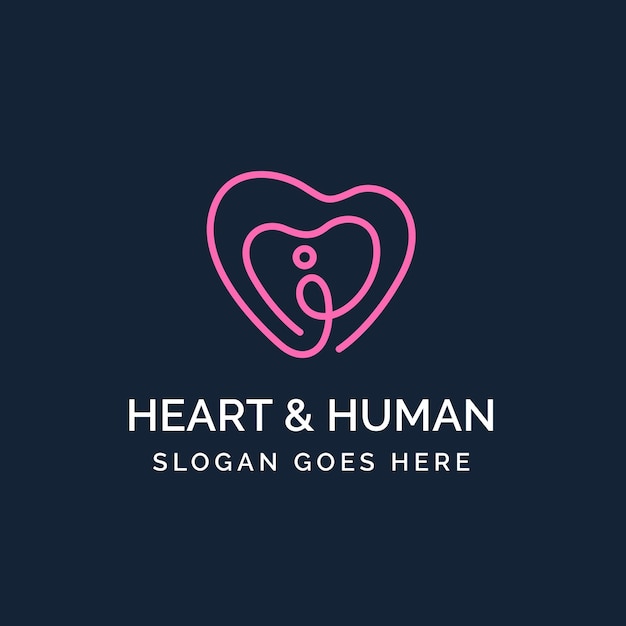 인간의 심장 라인 아트 의료 건강 로고 디자인