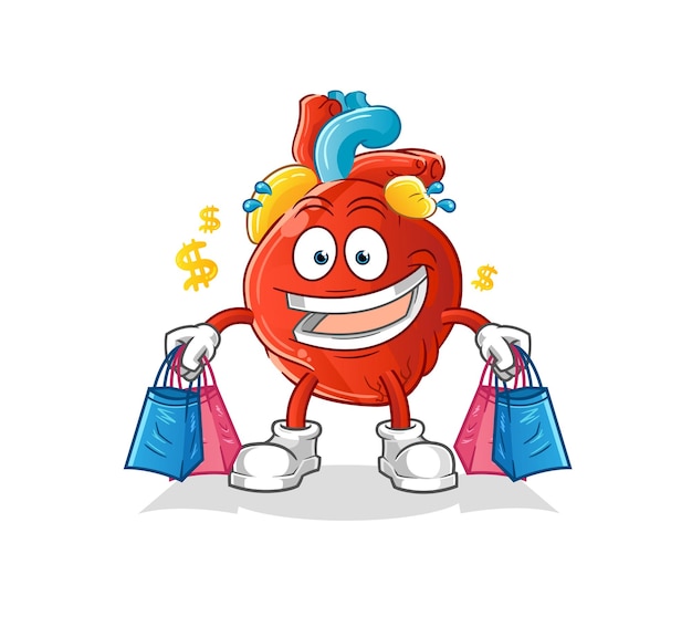 Human heart shoping mascot. cartoon vector