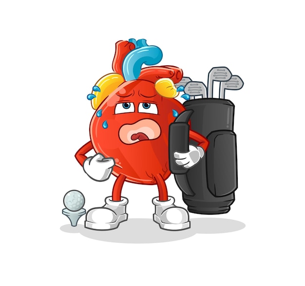 Human heart with golf equipment. cartoon mascot vector