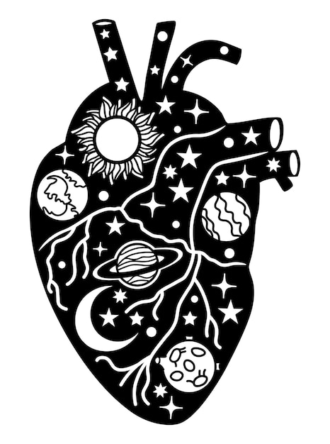 Human heart with planets celestial heart