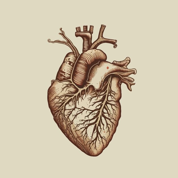 Human heart with veins and arteries Vector illustration in vintage style