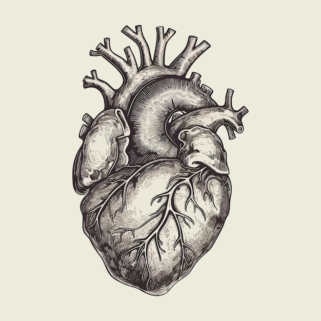 Human heart with veins and arteries Vector illustration in vintage style