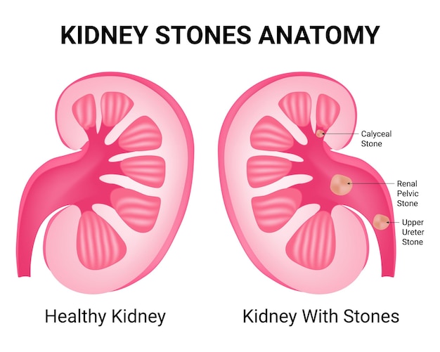 Vettore pietre renali umane anatomia rene sano pietre renali caliceo renale pelvico uretero superiore