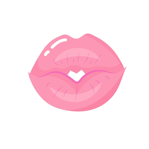 Human kiss lips in sweet pink colors. pop art style isolated icon.