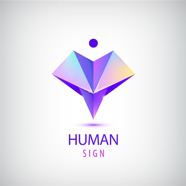 Human logo, sign. origami shiny modern man