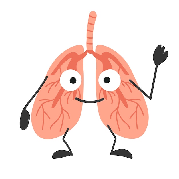 Human lungs with eyes healthy lungs organ with emotions cartoon style vector illustration