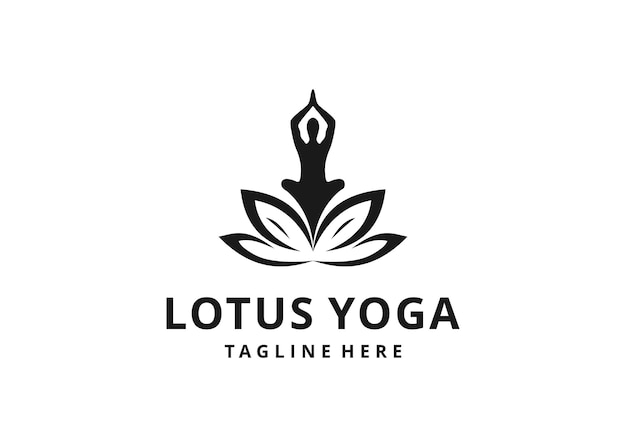 Logo yoga di meditazione umana nell'illustrazione vettoriale del fiore di loto