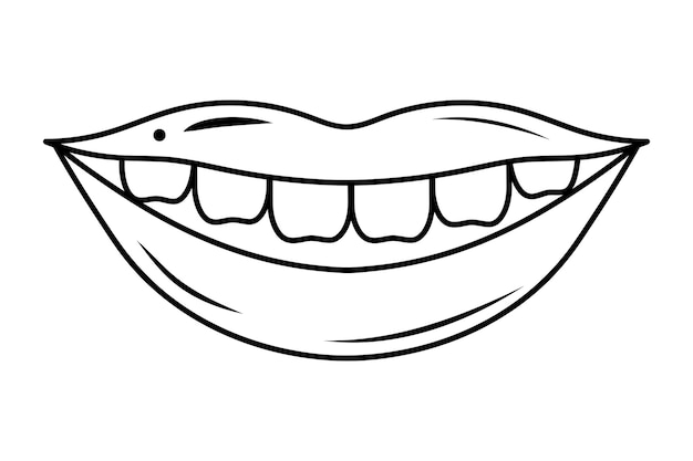 Bocca umana con denti dritti in un sorriso icona lineare di scarabocchi orthodonzia correttiva cura dentale