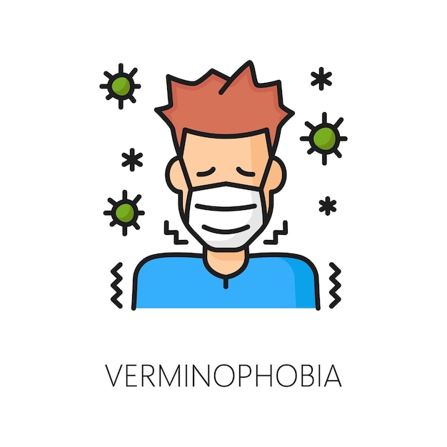 Human phobia verminophobia anxiety line icon