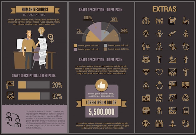 Вектор Шаблон инфографики людских ресурсов и элементы