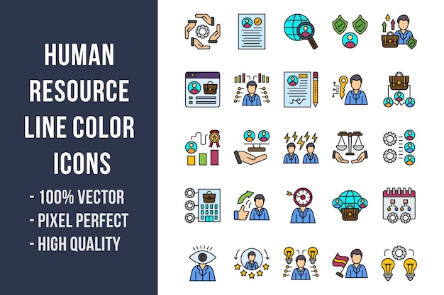 Vector human resource line color icons