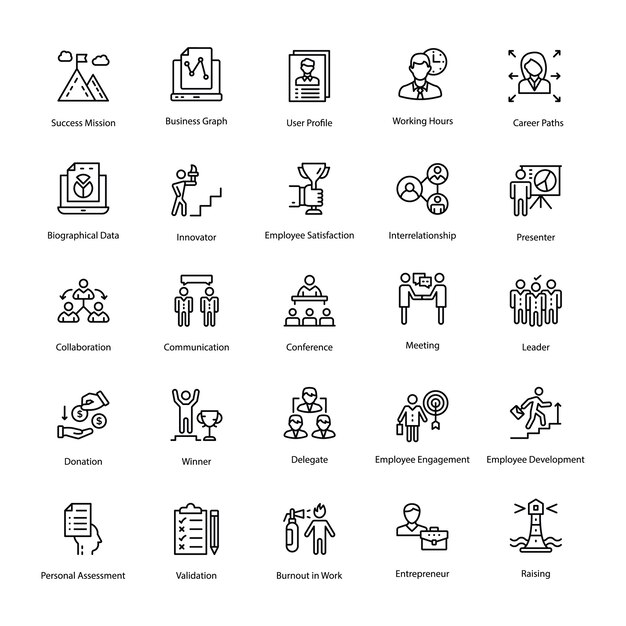 Human resource outline vector icons set