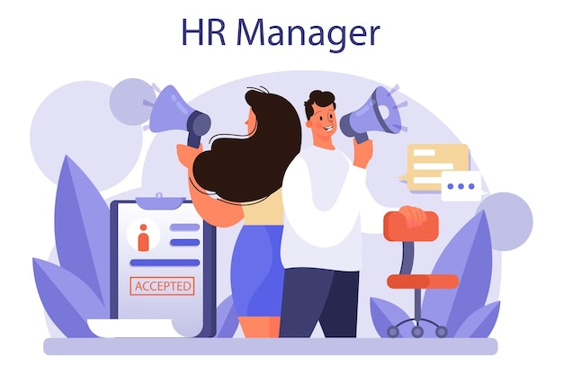 Human resources concept idea of recruitment and job management teamwork management hr manager occupation flat vector illustration