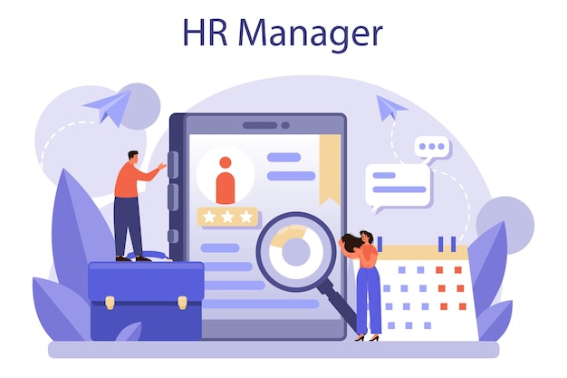 Vector human resources concept idee van werving en job management teamwork management hr manager bezetting platte vectorillustratie