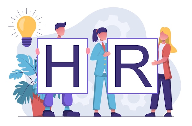 Vector human resources hr agency people hold letters h and r