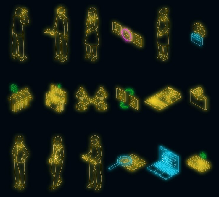 Vector human resources icons set vector neon