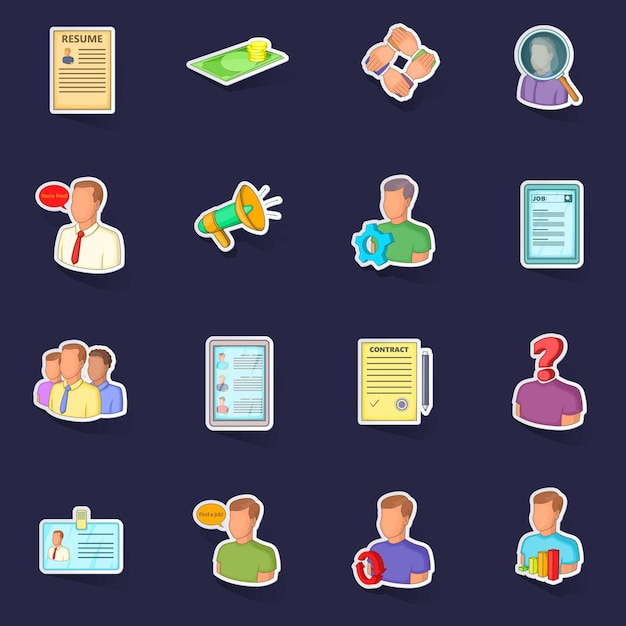 Human resources icons set vector sticker