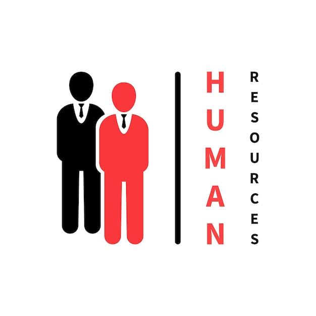 Human resources logo with stick men figure simple flat style trend modern logotype graphic unique idea design isolated on white background concept of sign of recruiting agency or recruiter emblem