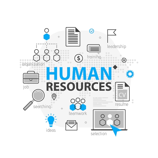 Human resources webbanner concept. Overzicht lijn zakelijke pictogramserie. HR Strategieteam, teamwork en bedrijfsorganisatie. illustratie Sjabloon voor sites, presentatie