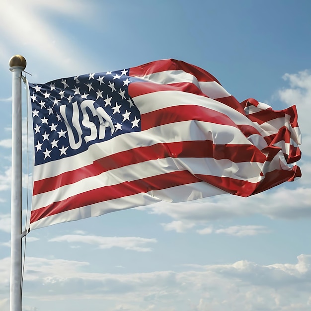 Human Rights on American Flag sky background