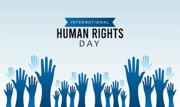 Human rights day poster with hands up silhouette illustration design