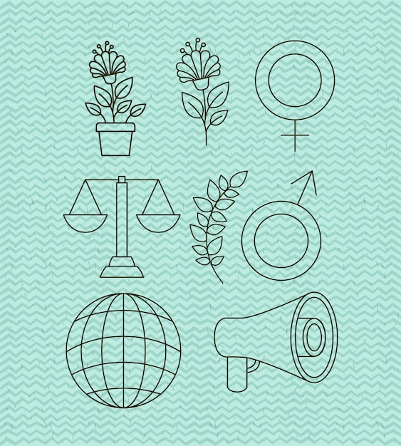 Human rights and peace set icons