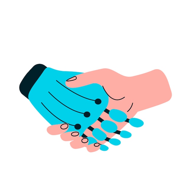 Vector human and robot partnership robot hand and human hand vector illustration